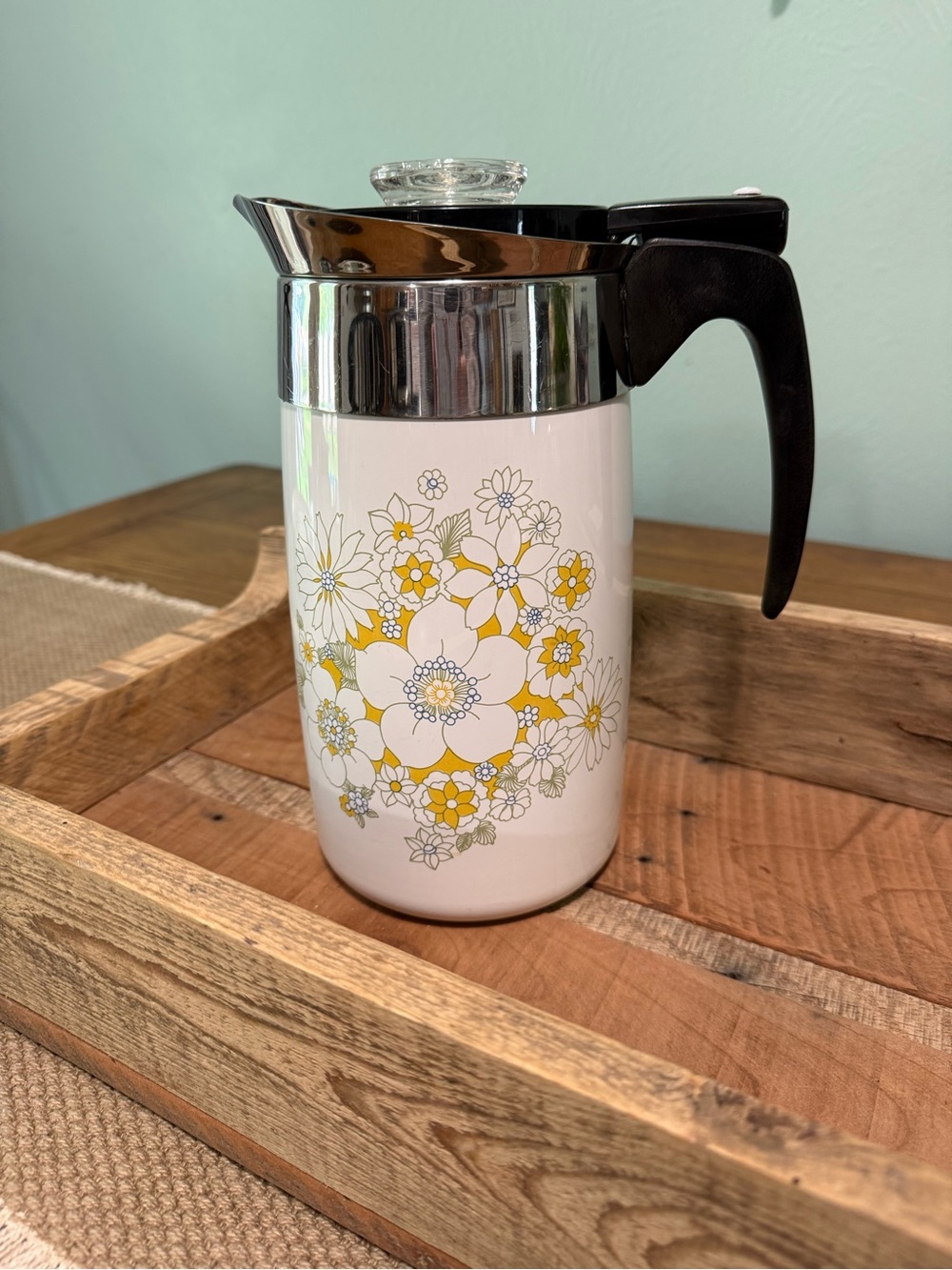 Vintage Corning Ware Electric 10 cup Percolator. ‘Floral Bouquet’ Early 1970’s.